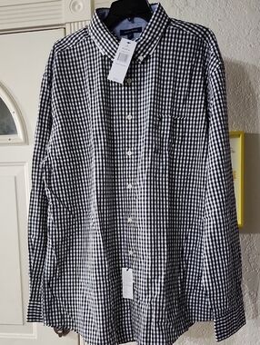 NWT Tommy Hilfiger Men's XXL Gingham Oxford Shirt Black White Check Button Down